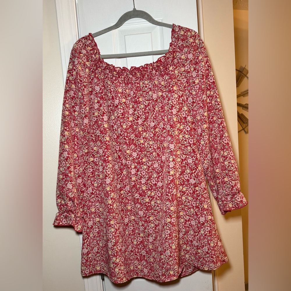 Bebop Women’s Red Floral Off the Shoulder Long Sleeve Mini Dress- Size XL